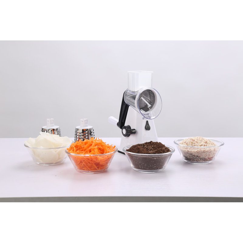 White and Black Multipurpose Rotary Cheese Grater with Stainless Steel Blades