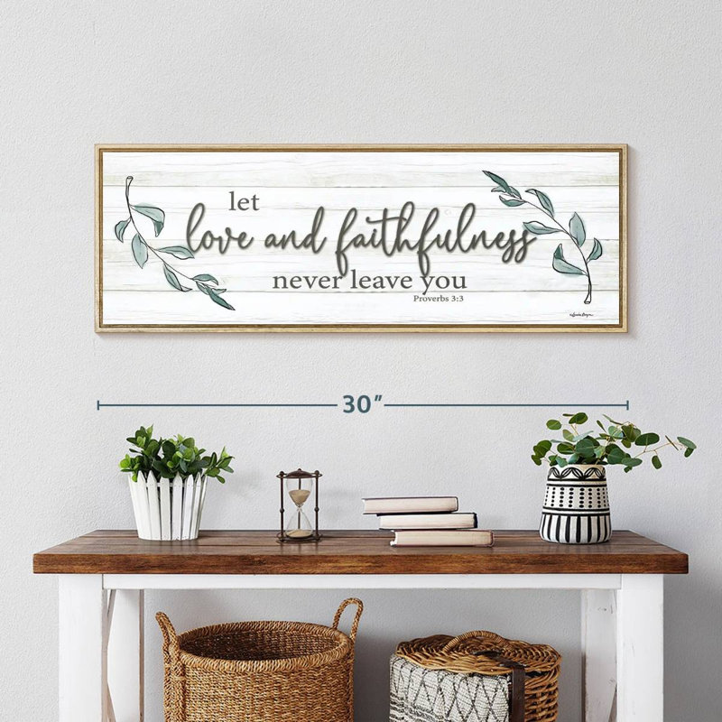 Love and Faithfulness, Cadre flottant en bois naturel, 31 po x 11 po