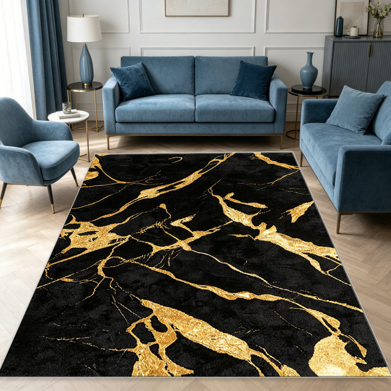 Marble Gold & Black carpet-easy to clean, machine-washable, soft and comfortable; suitable for door mats, kitchens, living rooms, bedrooms, corridors, and laundry areas. Easy to clean, durable carpet for home decoration.