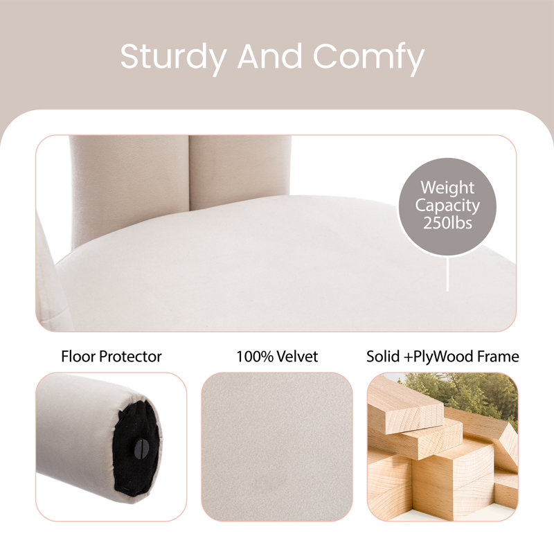 Fauteuil Diomiro de 25,2 po de largeur en velours, Velours beige
