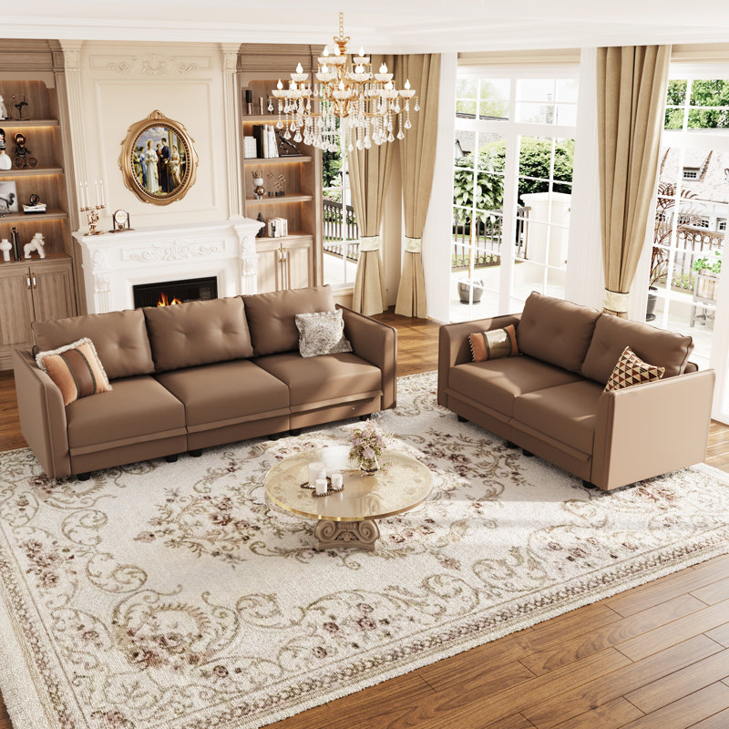 Canapé modulaire avec rangement 2 pièces Zendajas, Mélange de polyester brun