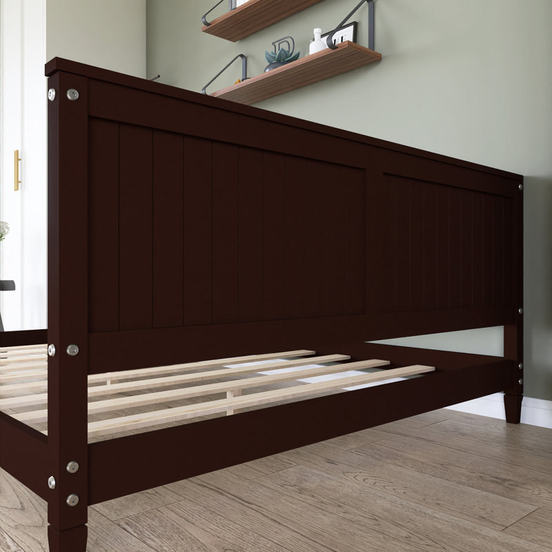 Lit plateforme en bois avec accoudoirs, Lit double, Espresso