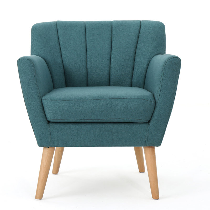Fauteuil club Mid-Century moderne en tissu, Lin bleu sarcelle