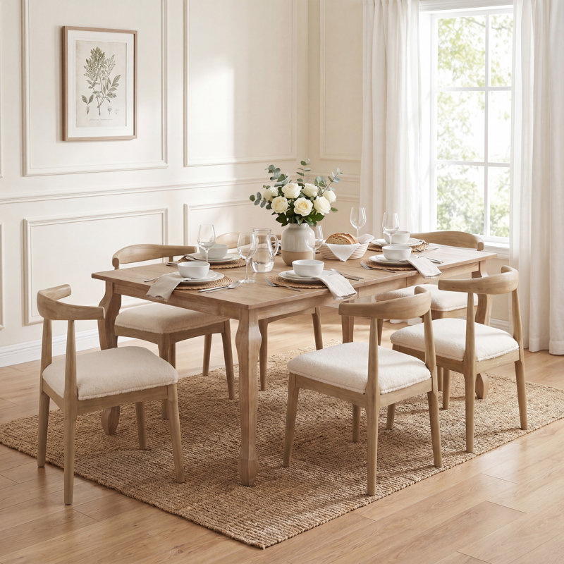 Ensemble de table de salle à manger extensible 6 personnes avec chaises rembourrées et table à rallonge Asheboro