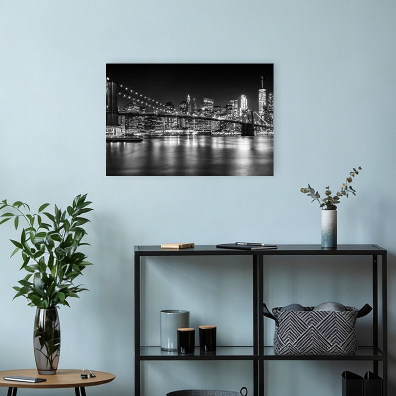 Affiche murale moderne abstraite représentant les lumières du pont de Brooklyn, H 12 po x l 18 po