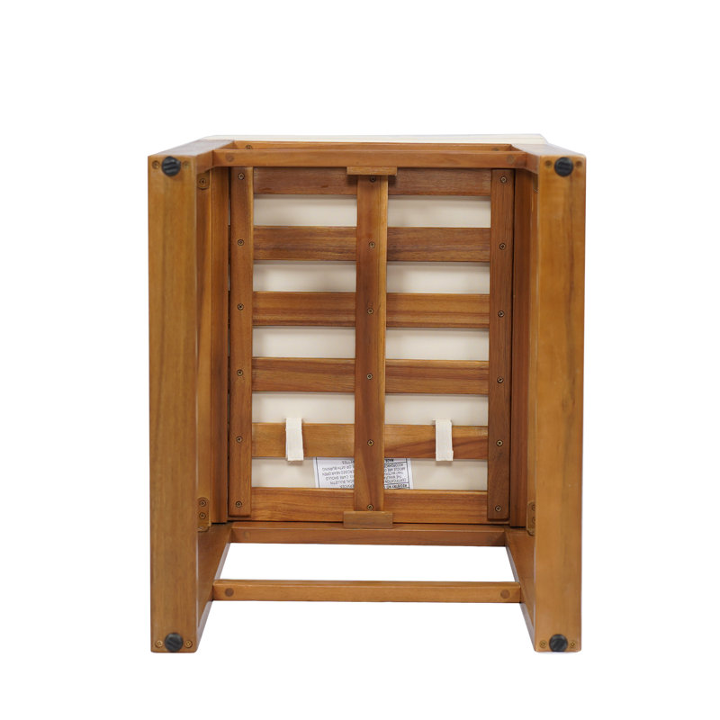 Vine Patio 3-Piece Acacia Wood Bar Height Dining Set With Cushions, Beige, Teak