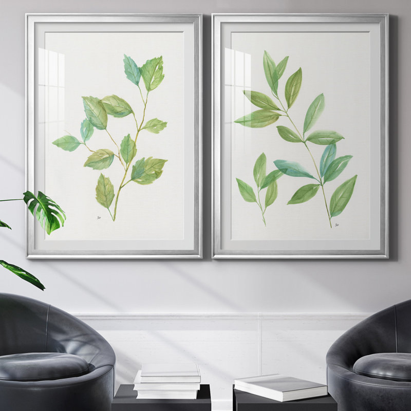 " Spring Greens I " 2 - Pieces, 36.5" H x 26.5" W x 1" D, Silver Framed Paper, White