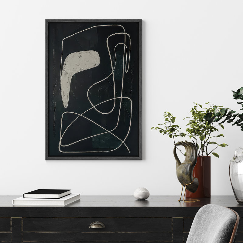 Reproduction abstraite neutre encadrée d'art mural sur toile pour la décoration du salon, Noir, H 24 po x l 16 po