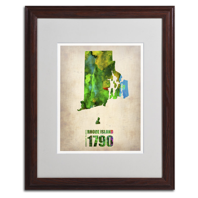 «  "rhode island aquarelle map"  », reproduction sur toile encadrée, H 14 po x l 11 po x P 0,5 po, Brun