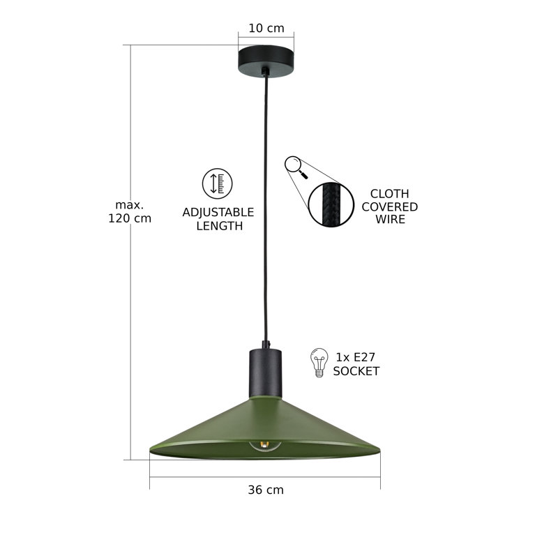 1 - Light Matte Black Dome Pendant, Black/Khaki