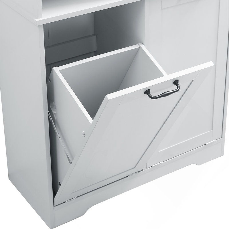 Armoire de rangement pour salle de bain avec portes et tiroirs, panier à linge inclinable, plusieurs espaces de rangement, style autoportant, tablette ouverte, tablette réglable