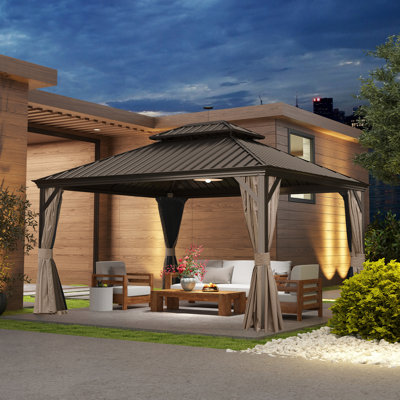 14 pi. L 12 pi. D Pavillon de jardin en acier galvanisé avec double toit