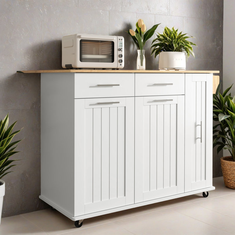 46.02" Kitchen Island with Drop Leaf, Kitchen Storage Cart with, Internal Storage Rack, Rolling Kitchen Cart on Wheels with Towel Rack, Drawers for Kitchen