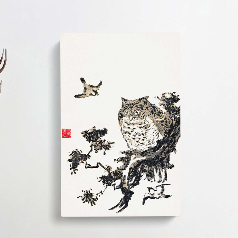 Owl And Two Swallows by Utagawa Toyohiro - Wrapped Canvas Painting, 50cm H x 35cm W x 3cm D