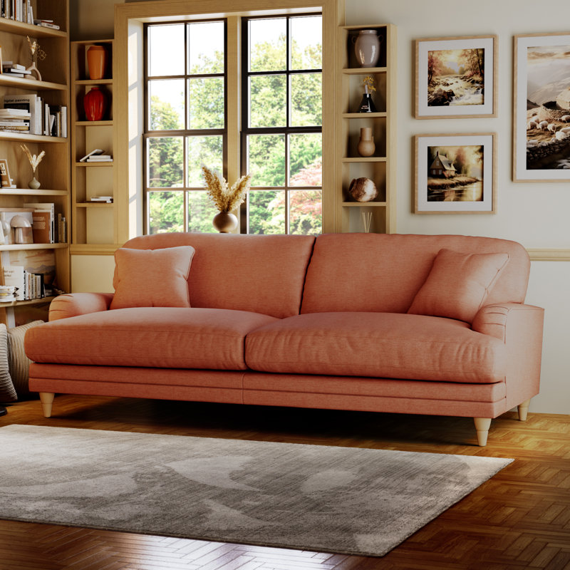 Adaku 4 Seater Sofa  , Country Oak, Salmon