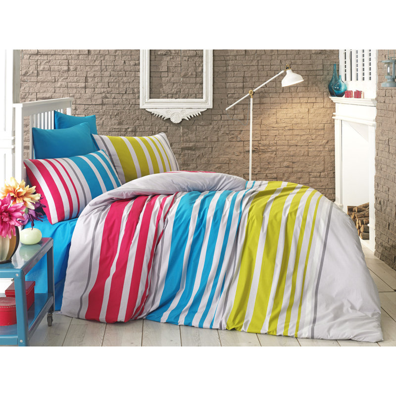 Ensemble de housse de couette 100% coton blanc / rouge / bleu / jaune Djuanna