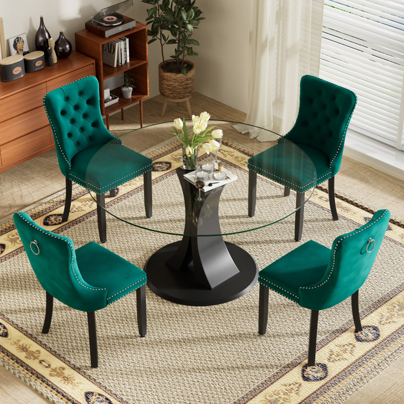 Ensemble de salle à manger 4 pièces, 29.5" H x 47" W x 47" D, Clair, Vert