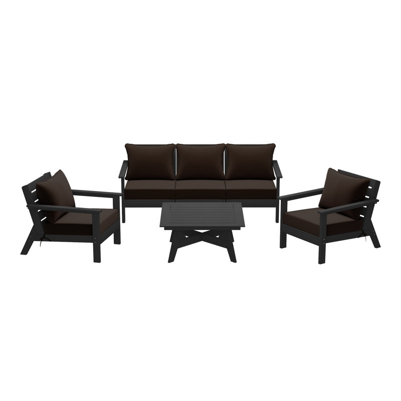 6-Piece Deep Seating Set, Black, Brown