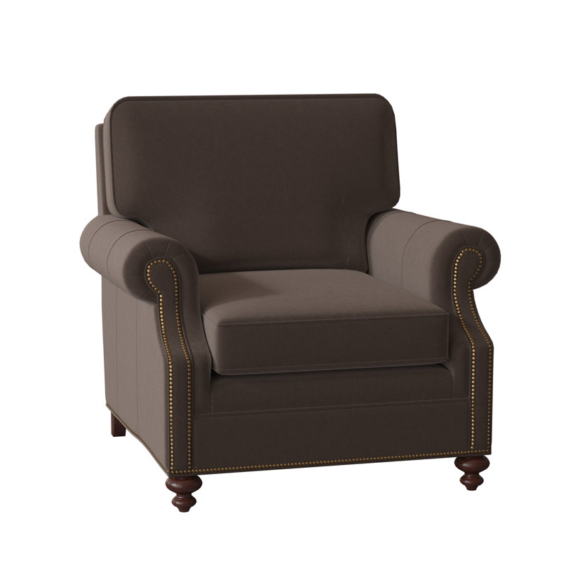 West Haven Club Chair, No Nailhead, Mahogany, Aline Light Gray Stonewash Genuine Leather