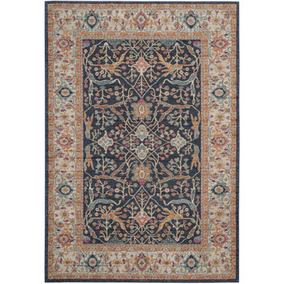 Christa Oriental Cream/Navy/Orange Area Rug
