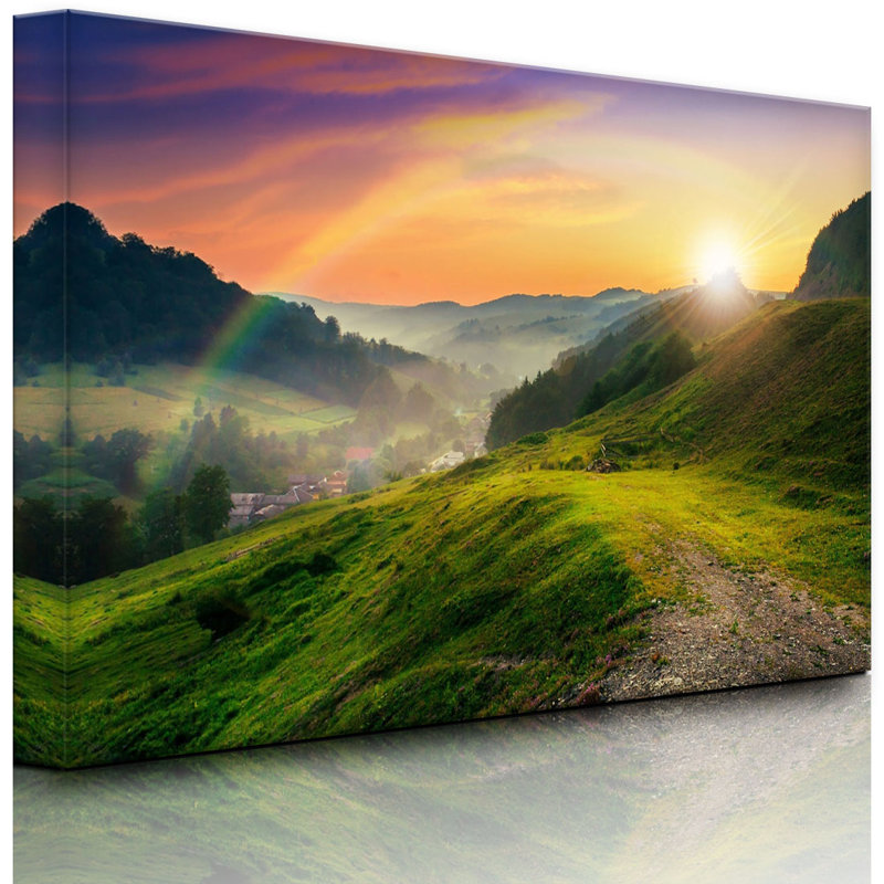 French Mountain Landscape At Sunset by No - Wrapped Canvas Print, 60cm H x 80cm W x 4.5cm D, Without lighting