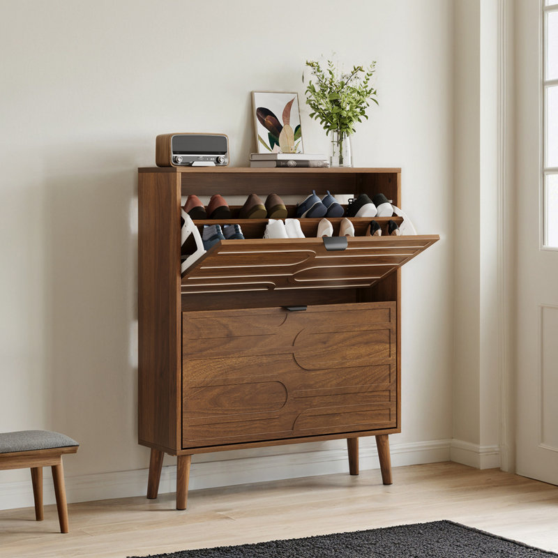 Armoire à chaussures avec 2 tiroirs rabattables et pieds robustes