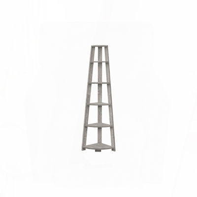Bookshelf, Bookcase, Etagere, Corner, 5 Tier, 72"h, Office, Bedroom, Grey Laminate, Contemporary, Modern