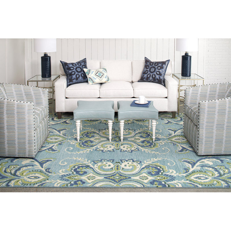 Adelaide Hand Hooked Aqua/Green/Ivory Wool Rug, Rectangle 3' x 5'