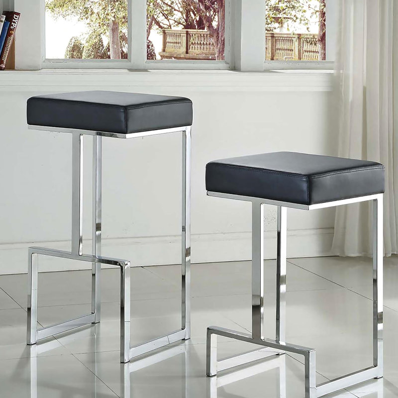 Chaise de comptoir moderne et carrée noire - Tabouret chic de 2 pouces d'épaisseur avec rembourrage en mousse pour plus de confort