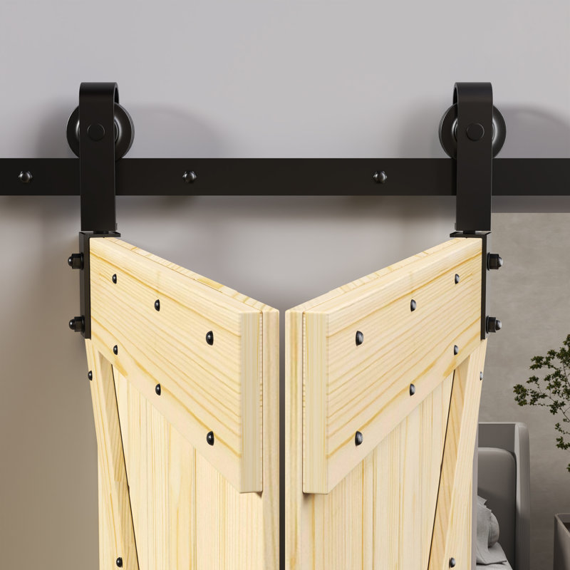 Porte de grange pliante en bois massif de style K avec trousse de quincaillerie - assemblage requis, Inachevé, 36 po x 84 po