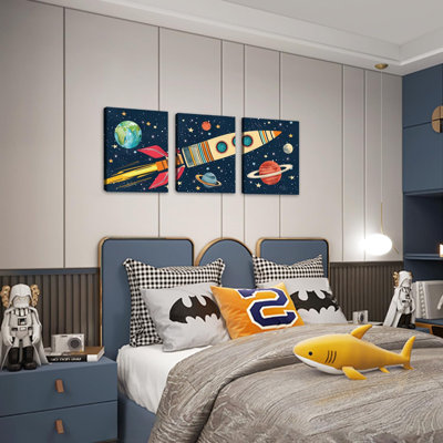 Fusée décorative, art mural système solaire, les planètes suspendues, œuvres d'art fusée, décorations de chambre pour tout-petit, chambre d'enfant, décoration de salle de classe