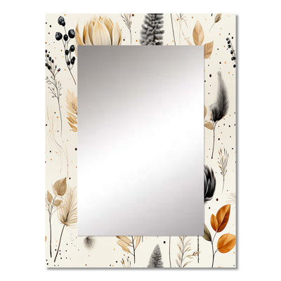 Grey And Beige Geometric Flowers - boho  Decorative Wall Mirror, Boho Large Mirror, Printed Metal Art