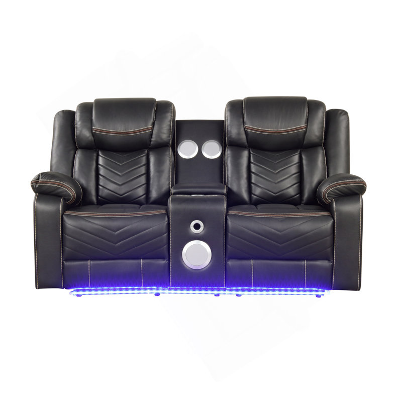 Causeuse inclinable électrique contemporaine avec console, rangement, porte-gobelet en acier inoxydable et enceinte Bluetooth
