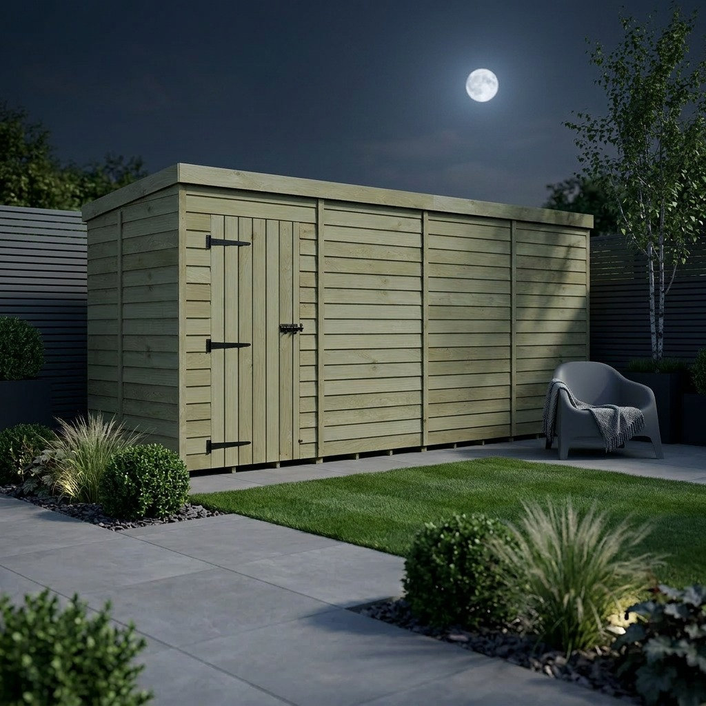 Total Sheds 16ft x 5ft Pent Garden Shed - Single Door - No Windows - Pressure Treated Timber - UK Manufactured
