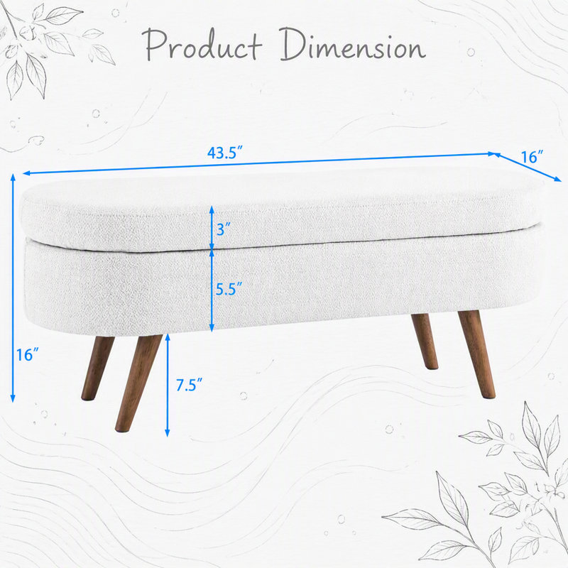 Banc de rangement repose-pieds ovale, pieds en bois d'hévéa, Green