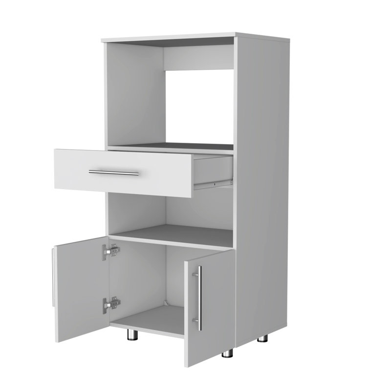Support pour micro-ondes blanc avec garde-manger et tiroir de rangement pratique