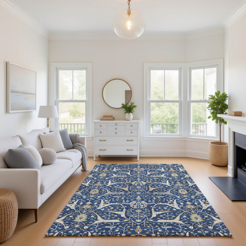 Premium Machine Washable Mayfield AMF2250 Global Rug, 8' x 10', Navy
