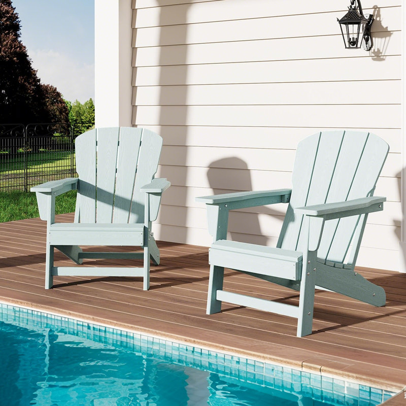 Modern HDPE Plastic Adirondack Chair Set of 2 - Oversize 380LB Poly Lumber Weather Resistant Firepit Chair - Outdoor Patio Chairs with Wooden Textured for Deck, Pool, Porch