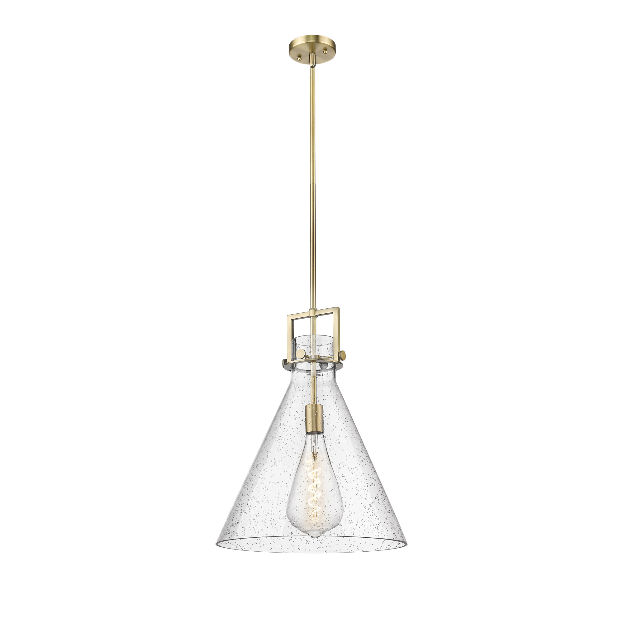 Coterie Single Light Glass Dimmable Pendant, Seedy, 20.38" H x 16" W x 16" D, Brushed Brass