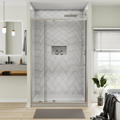 Porte de douche à charnière pivotante avec cadre transparent l 38 à 42 po x H 71 po