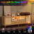 Heyer Large Wood Rattan TV Stand for TVs up to 75" with LED Light and Charging Station, Coastal Media Console Table, Multimedia Storage Furniture with 2 Drawers, Lighting TV Cabinet-87490487