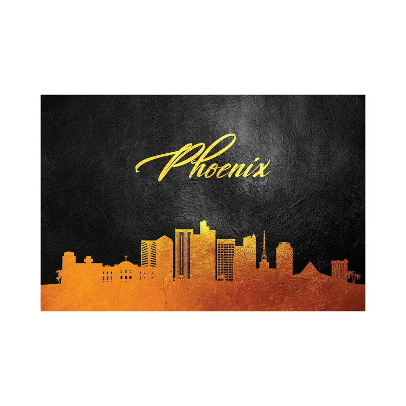 Phoenix Arizona Gold Skyline 1 Piece Wrapped Canvas Wall Art, 30.48 cm H x 45.72 cm W