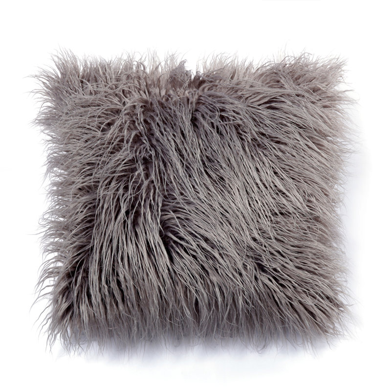 Faux Fur Reversible Throw Pillow, White, 20'' H X 20'' W X 1'' D