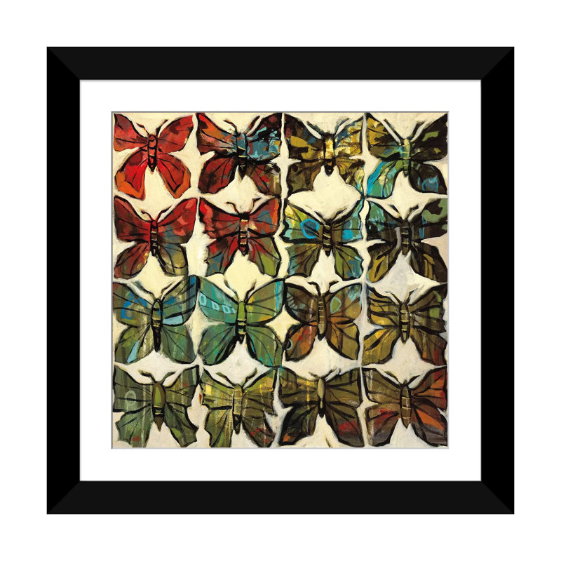 «Butterflies», reproduction sur toile, H 16 po x l 16 po x P 1 po, Papier avec cadre noir, Blanc