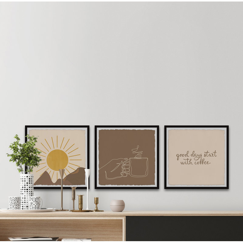 «Good Days Start with Coffee» par Marmont Hill, ensemble d'art textuel 3 pièces, H 24 po x l 24 po