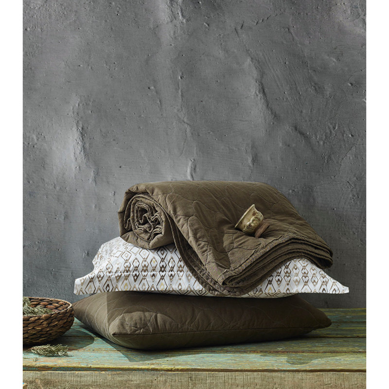 Ensemble de couvre-lit / couvre-lit moderne et contemporain 100% coton Salgado, Kaki / blanc