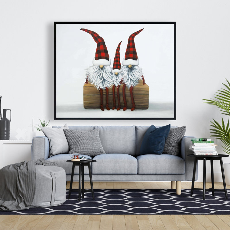 Three Christmas Gnomes Print On Canvas, H 48 po x l 60 po