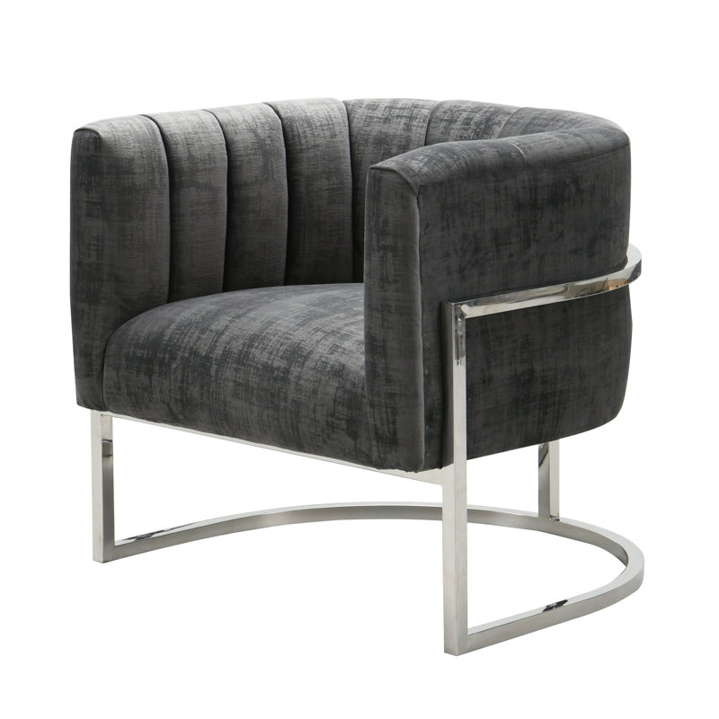 Velvet Barrel Chair, Sea Blue Velvet, Silver