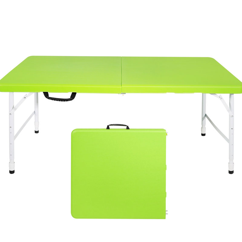 Table pliable de 4 pieds pour le camping en plein air, poids maximal de 135 kg, portatif avec poignée fixe, surface de bureau imperméable et lisse, structure triangulaire stable, fabrication en acier