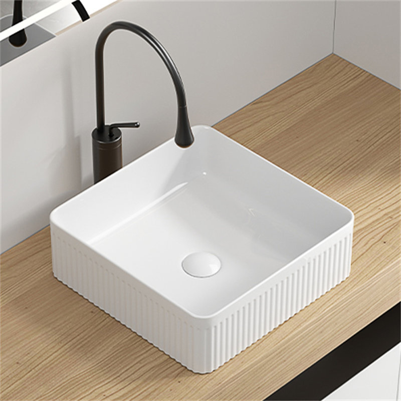 Lavabo de salle de bain vasque rectangulaire en porcelaine
